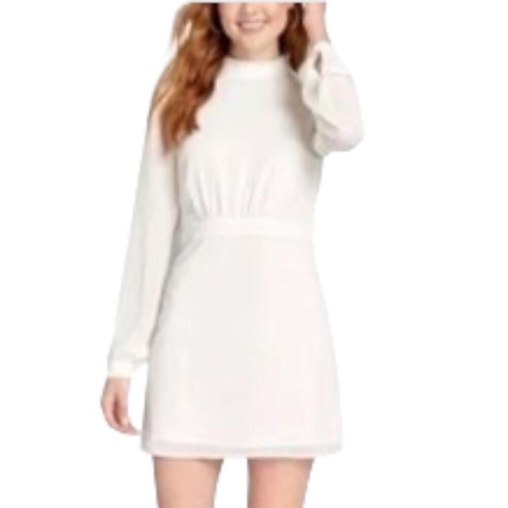 NWT ModCloth Ruffle Trim Long Sleeve Mini Dress in White Size 8